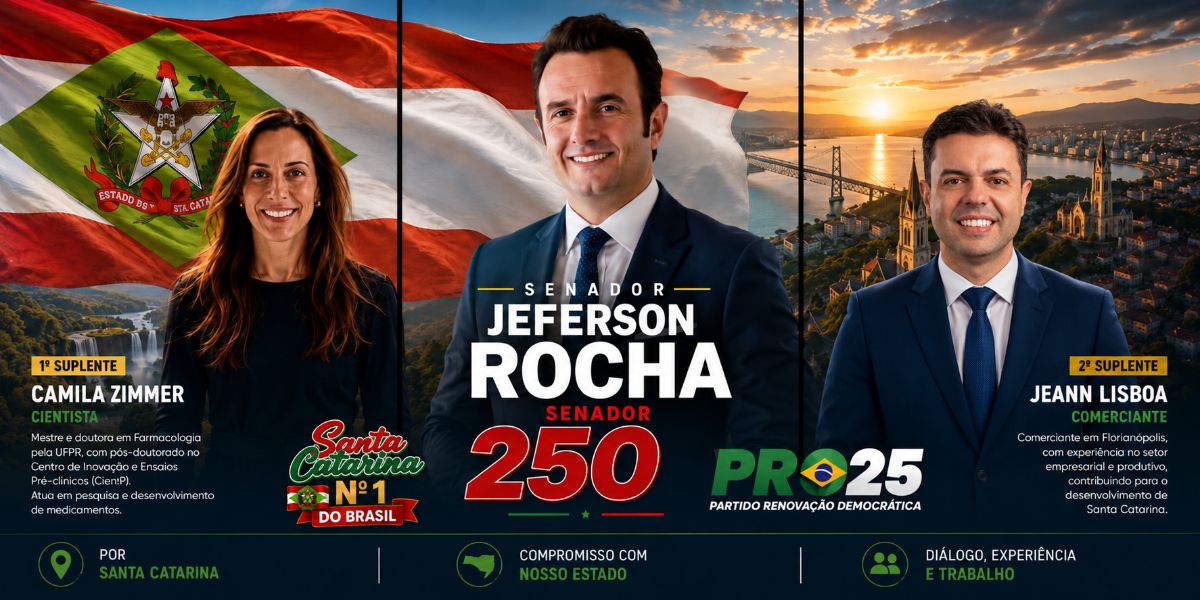 Jeferson Rocha, Senador 250, com a 1ª suplente Camila Zimmer e o 2º suplente Jeann Lisboa